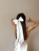 Long Tails White Clip Bow