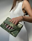 Olive &amp; Gold Feather Pouch