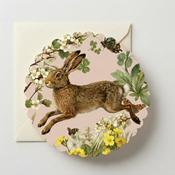 Spring Hare in Bloom, Scalloped Round Greeting Card image