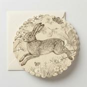 Field Hare, Scalloped Round Greeting Card image