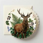 Highland Stag,Scalloped Round Greeting Card image
