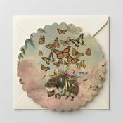 Flight of the Forest Friend, Scalloped Round Greeting Card image