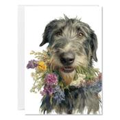 Gentle Giant, Irish Wolfhound with Wildflowers Blank Greeting Card image