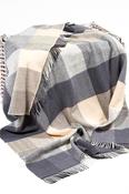 Grey Herringbone Check Merino and Cashmere Throw image