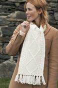 Hand Knit Aran Scarf with Diamond Pattern and Fringe Detail image