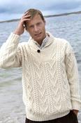 Intricately Patterned Shawl Neck Aran Sweater image