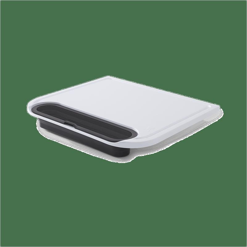 Weber Traveler Cut & Catch Board with Collapsible Bin - White/Black - Integrated Groove, Spill Prevention, Easy Storage for Grill-side Prep