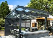 Freestanding patio with glass cover