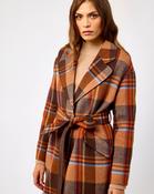 Camel Check Belted Wool Blend Town Coat - S / Camelc image