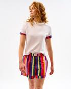 Multicolour Stripes White Cotton T-Shirt - L / White