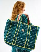 Teal Stars &amp; Stripes Quilted Cotton Tote Bag - ONE / Teal