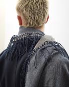Navy &amp; Cream Vertically Fringed Merino Scarf image