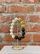 Black Jade, Pearl and Gold Beaded Bracelet