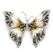 White Yellow &amp; Crystal Butterfly Brooch