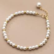 4mm White Pearl Bracelet with Gold Plated Finishings image