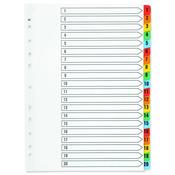 Q-CONNECT 1-20 INDEX MULTI-PUNCHED REINFORCED BOARD MULTI-COLOUR NUMBERED TABS A4 WHITE KF01521