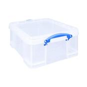 REALLY USEFUL 18L PLASTIC STORAGE BOX WITH LID W480XD390XH200MM CD/DVDS CLEAR EBCCD