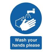 SAFETY SIGN WASH YOUR HANDS PLEASE A5 SELF-ADHESIVE MD05851S( PACK OF 1) image