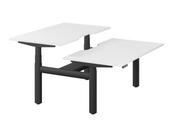 LEAP ELECTRONIC HEIGHT ADJUSTABLE TWIN BENCH DESK WITH SCALLOPED BACK, 1400MM X 800MM - WHITE TOP AND BLACK FRAME