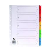 Q-CONNECT 1-5 INDEX MULTI-PUNCHED REINFORCED BOARD MULTI-COLOUR NUMBERED TABS A4 WHITE KF01518