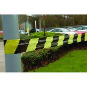 VFM STRIPED TAPE BARRIER 500M BLACK/YELLOW (NON-ADHESIVE, SUITABLE FOR INDOOR OR OUTDOOR USE) 304927