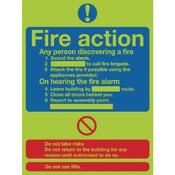SAFETY SIGN NITEGLO FIRE ACTION 300X250MM PVC FR03527M  (PACK OF 1)