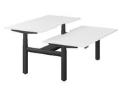 LEAP ELECTRONIC HEIGHT ADJUSTABLE TWIN BENCH DESK WITH SCALLOPED BACK, 1600MM X 800MM - WHITE TOP AND BLACK FRAME