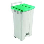 GREY 90 LITRE PLASTIC PEDAL BIN WITH GREEN LID 357005 image
