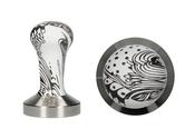 TAMPER MADE FROM NON-STICK STAINLESS STEEL WITH THE ERGONOMIC HANDLE MADE FROM A UNIQUELY DESIGNED WOODEN HANDLE. image