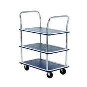 BARTON SILVER AND BLUE 3 SHELF TROLLEY WITH CHROME HANDLES PST3