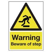 SAFETY SIGN WARNING BEWARE OF STEP A5 PVC HA21451R( PACK OF 1) image