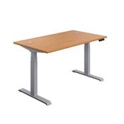 ECONOMY SIT STAND ELECTRONIC DESK 1400MM X 800MM NOVA OAK TOP AND SILVER FRAME