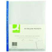 Q-CONNECT DELUX PUNCHED POCKET TOP OPENING BLUE STRIP A4 CLEAR (PACK OF 25 POCKETS) KF01122 image