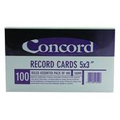 CONCORD RECORD CARD RULED 127 X 76MM ASSORTED (PACK OF 100 CARDS) 16099/160