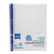 A4 EXTRA STRONG PUNCHED POCKETS WITH BLUE STRIP (PACK OF 100) image