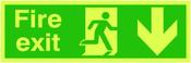 SAFETY SIGN NITEGLO FIRE EXIT RUNNING MAN ARROW DOWN 150X450MM PVC FX04211M  (PACK OF 1) image