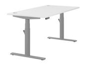 LEAP ELECTRONIC HEIGHT ADJUSTABLE SINGLE DESK WITH BRUSHED ALUMINIUM PORTALS, 1600MM X 800MM - WHITE TOP AND SILVER FRAME image