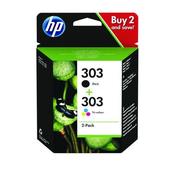HP 303 2 PACK TRI-COLOUR BLACK ORIGINAL INK CARTRIDGE 3YM92AE image