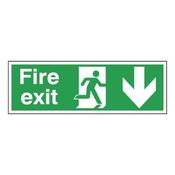 SAFETY SIGN FIRE EXIT RUNNING MAN ARROW DOWN 150X450MM SELF-ADHESIVE E100A/S  (PACK OF 1) image