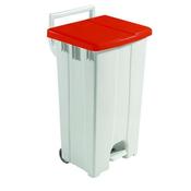 GREY 90 LITRE PLASTIC PEDAL BIN WITH RED LID 357004 image