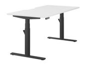 LEAP ELECTRONIC HEIGHT ADJUSTABLE SINGLE DESK WITH SCALLOPED BACK, 1600MM X 800MM - WHITE TOP AND BLACK FRAME image