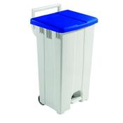 GREY 90 LITRE PLASTIC PEDAL BIN WITH BLUE LID 357003 image