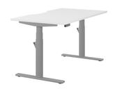 LEAP ELECTRONIC HEIGHT ADJUSTABLE SINGLE DESK WITH SCALLOPED BACK, 1400MM X 800MM - WHITE TOP AND SILVER FRAME image
