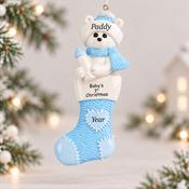 Baby's 1st Christmas Polar Bear Stocking Ornament- Blue (1236B)