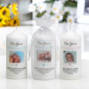 Christening Candle- Cross, Heart or Star design with photo