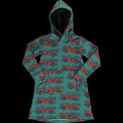 Maxomorra Vintage Fire Truck Print Long Sleeve Hooded Sweat Dress