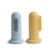 Mushie Finger Toothbrush || Powder Blue/Pale Daffodil image
