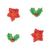Holly &amp; Poinsettia Sugar Pipings 20pk