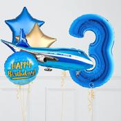 Blue Aerplane Happy Birthday Inflated Balloon Package image