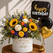 Personalised 100th Birthday Flowers &amp; Balloon Bunch Gift Set